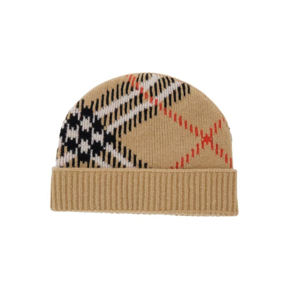 Burberry Women Beige Hat With Check Motif And Wool Cuff For Women